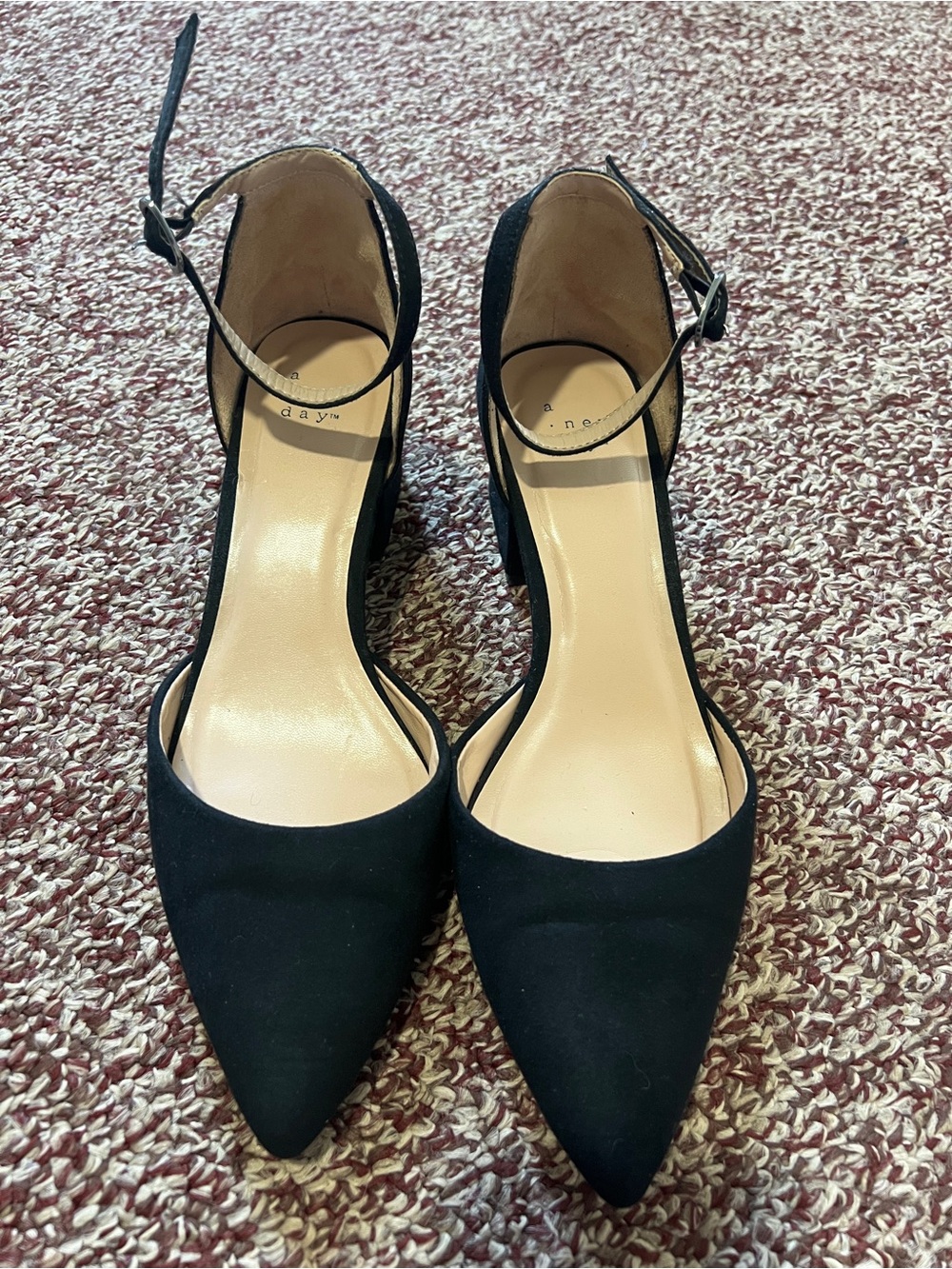 Classic Black Pointed-Toe Ankle Strap Heels